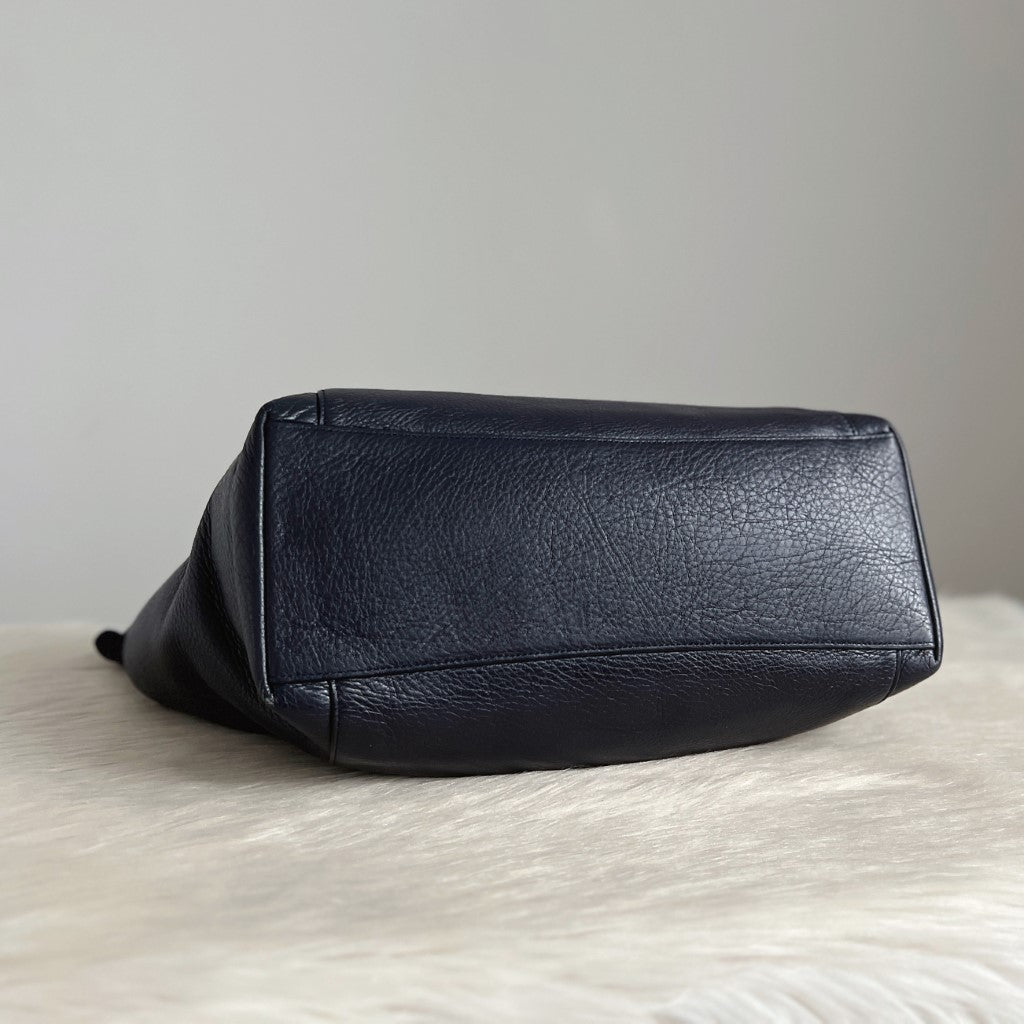 Coach Navy Leather Front Logo Carryall Shoulder Bag