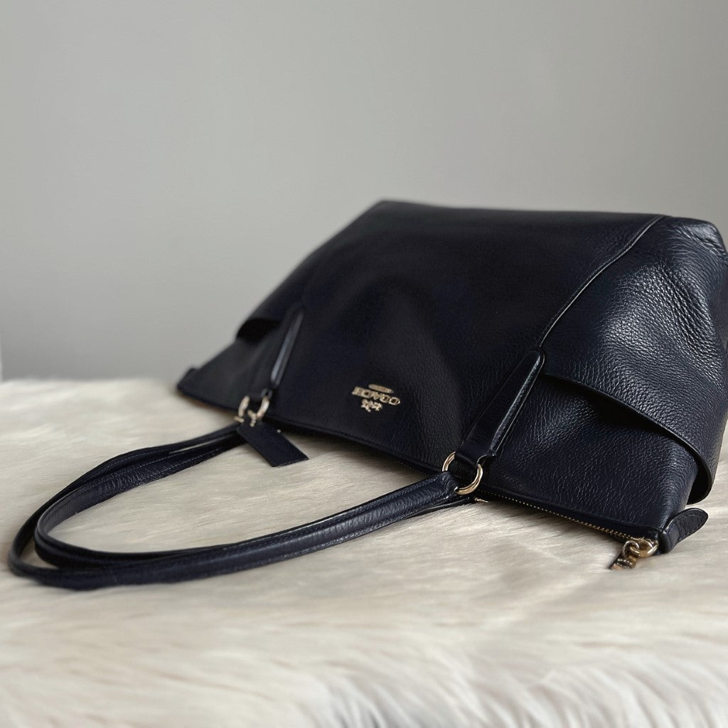 Coach Navy Leather Front Logo Carryall Shoulder Bag