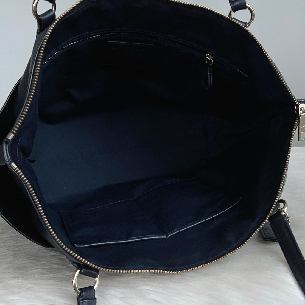 Coach Navy Leather Front Logo Carryall Shoulder Bag