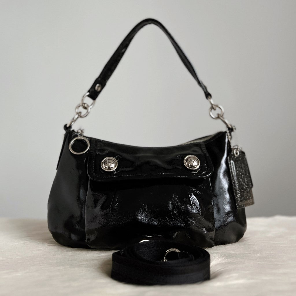 Coach Black Patent Leather Front Pocket 2 Way Shoulder Bag Excellent
