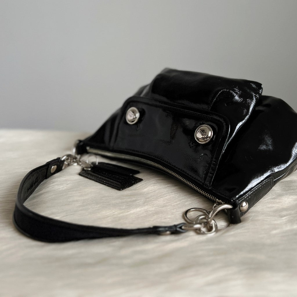 Coach Black Patent Leather Front Pocket 2 Way Shoulder Bag Excellent