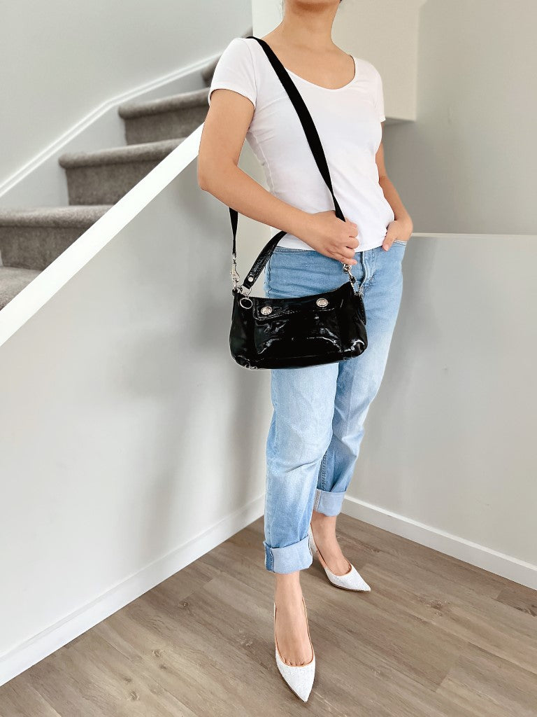 Coach Black Patent Leather Front Pocket 2 Way Shoulder Bag Excellent
