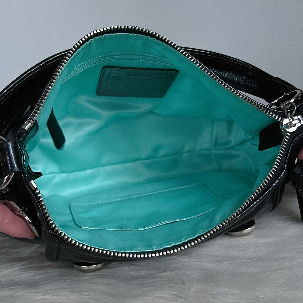 Coach Black Patent Leather Front Pocket 2 Way Shoulder Bag Excellent