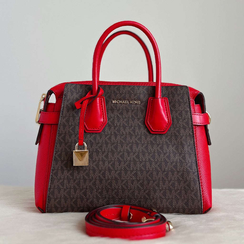 Michael Kors outlet Monogram Red-Belted Satchel