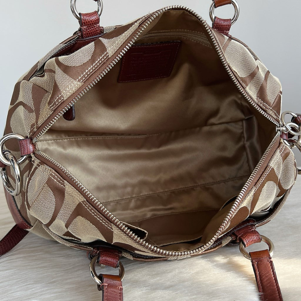 Coach Brown Leather Monogram Boston 2 Way Shoulder Bag