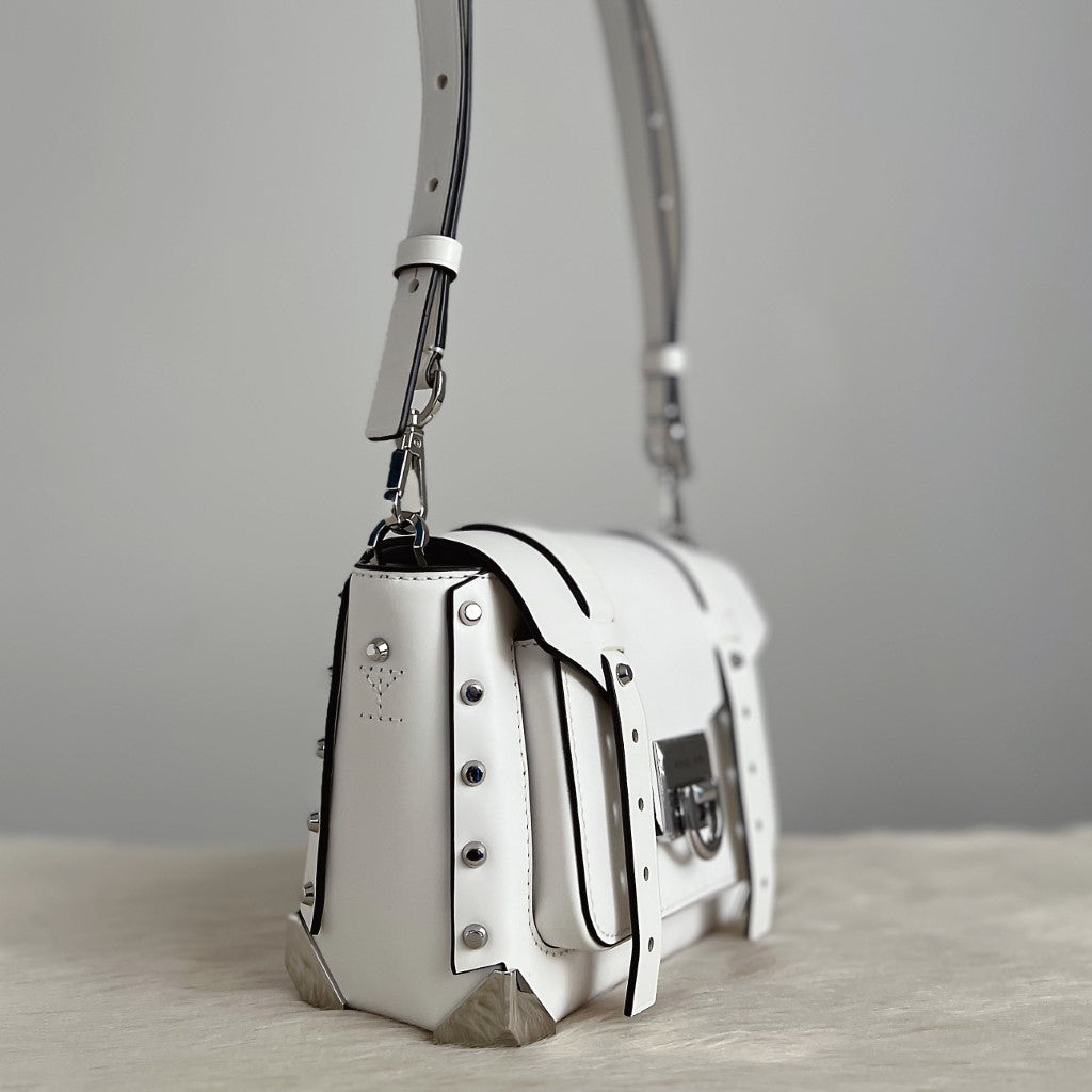 Michael Kors White Leather Studded Detail Crossbody Shoulder Bag Excellent