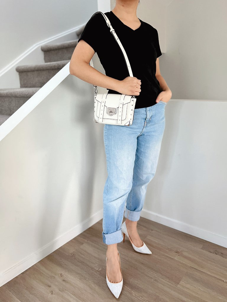 Michael Kors White Leather Studded Detail Crossbody Shoulder Bag Excellent