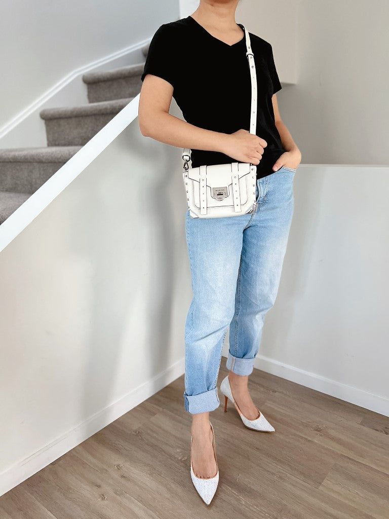 Michael Kors White Leather Studded Detail Crossbody Shoulder Bag Excellent