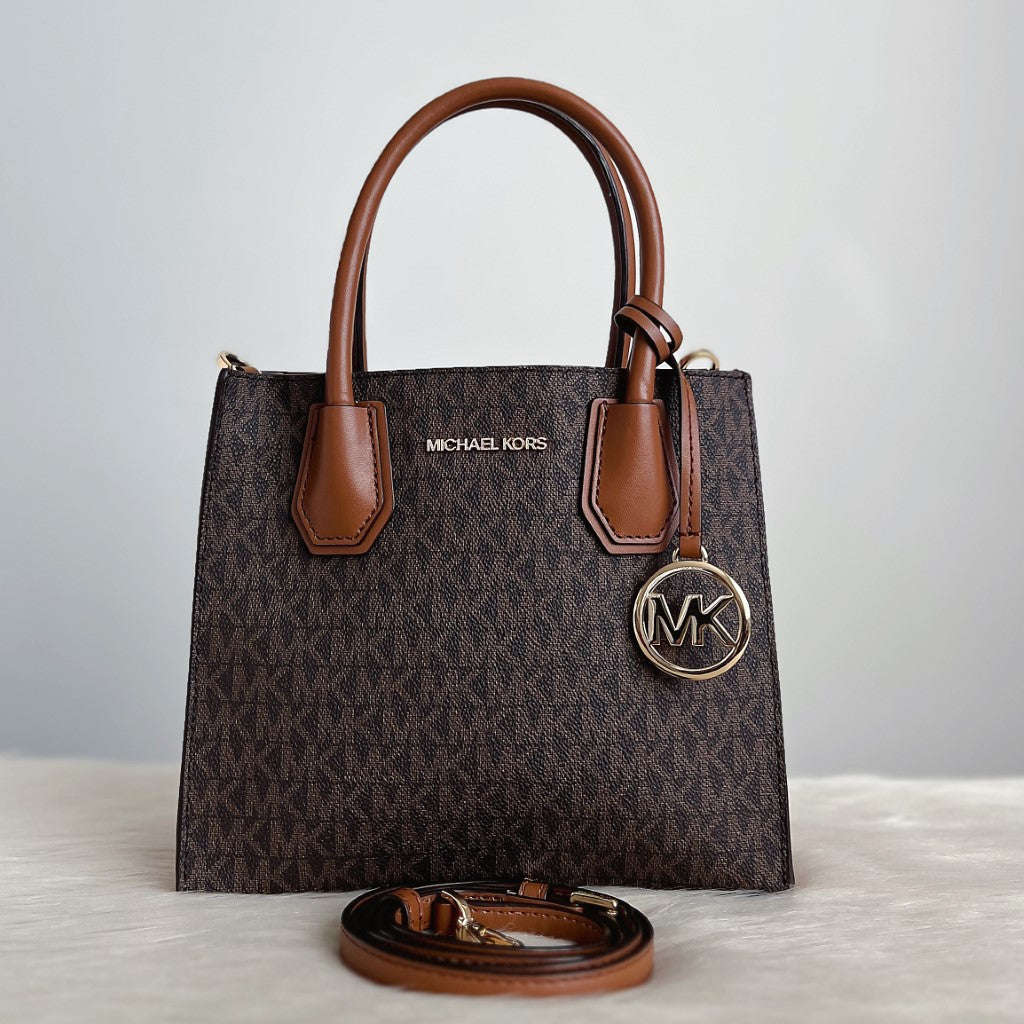 Michael Kors Monogram MK Charm Triple Compartment Shoulder Bag Excellent