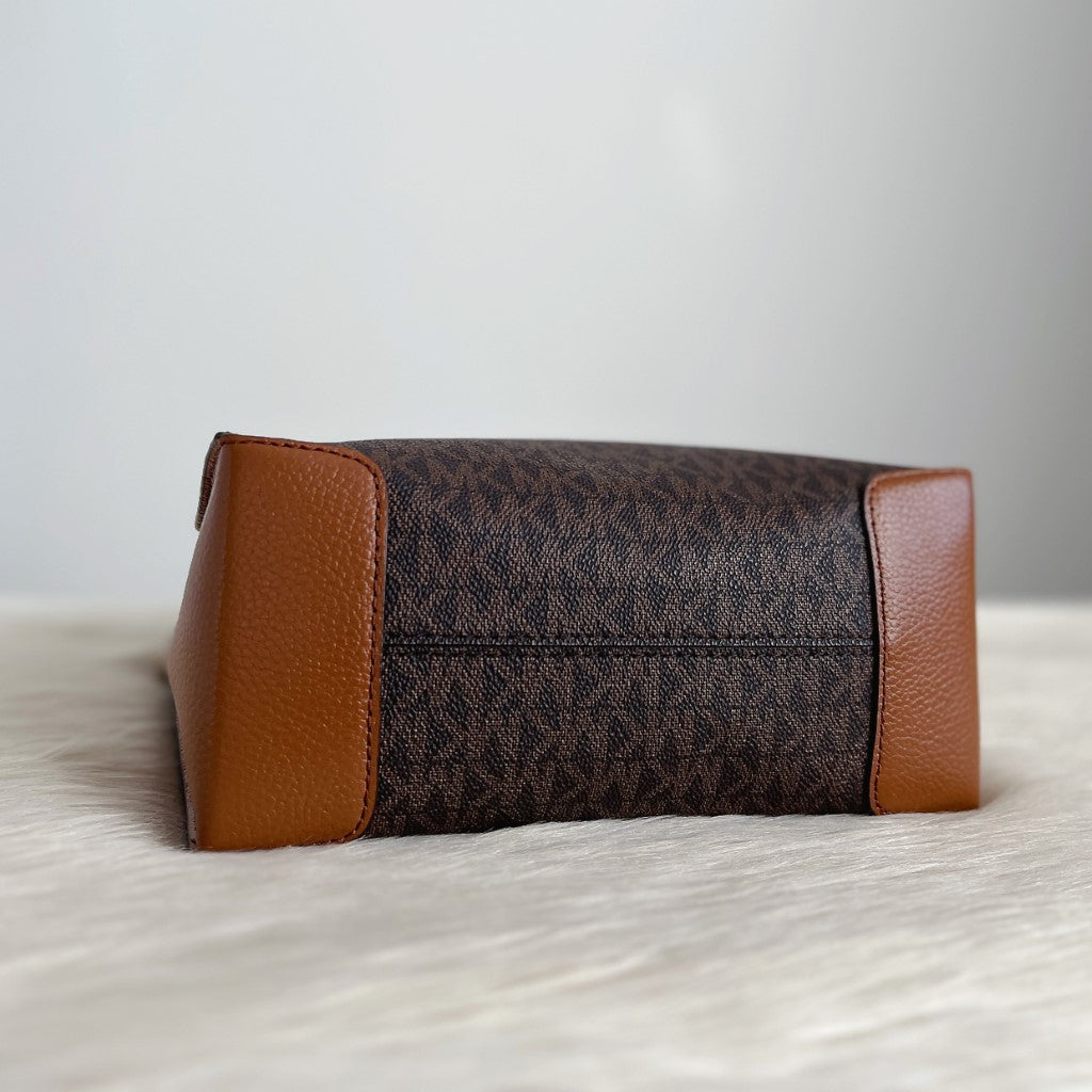 Michael Kors Monogram MK Charm Triple Compartment Shoulder Bag Excellent