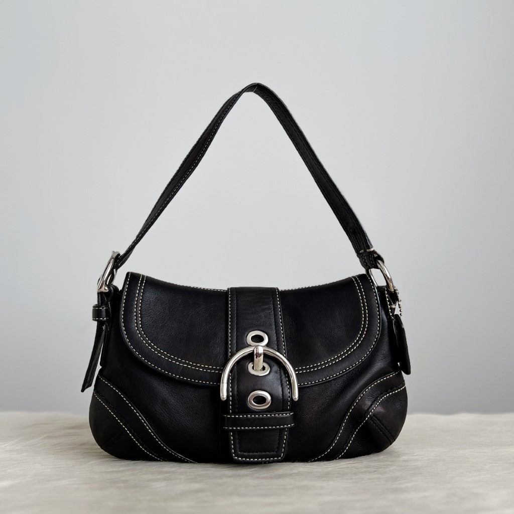 Coach Black Leather Flap Buckle Small Shoulder Bag