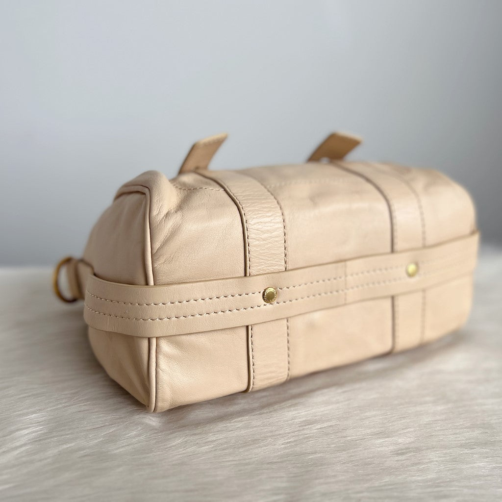 Marc Jacobs Beige Leather Front Turn Lock 2 Way Shoulder Bag