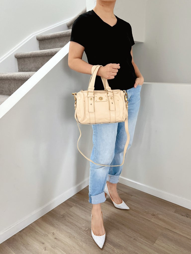 Marc Jacobs Beige Leather Front Turn Lock 2 Way Shoulder Bag