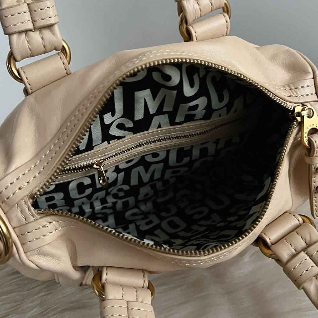 Marc Jacobs Beige Leather Front Turn Lock 2 Way Shoulder Bag