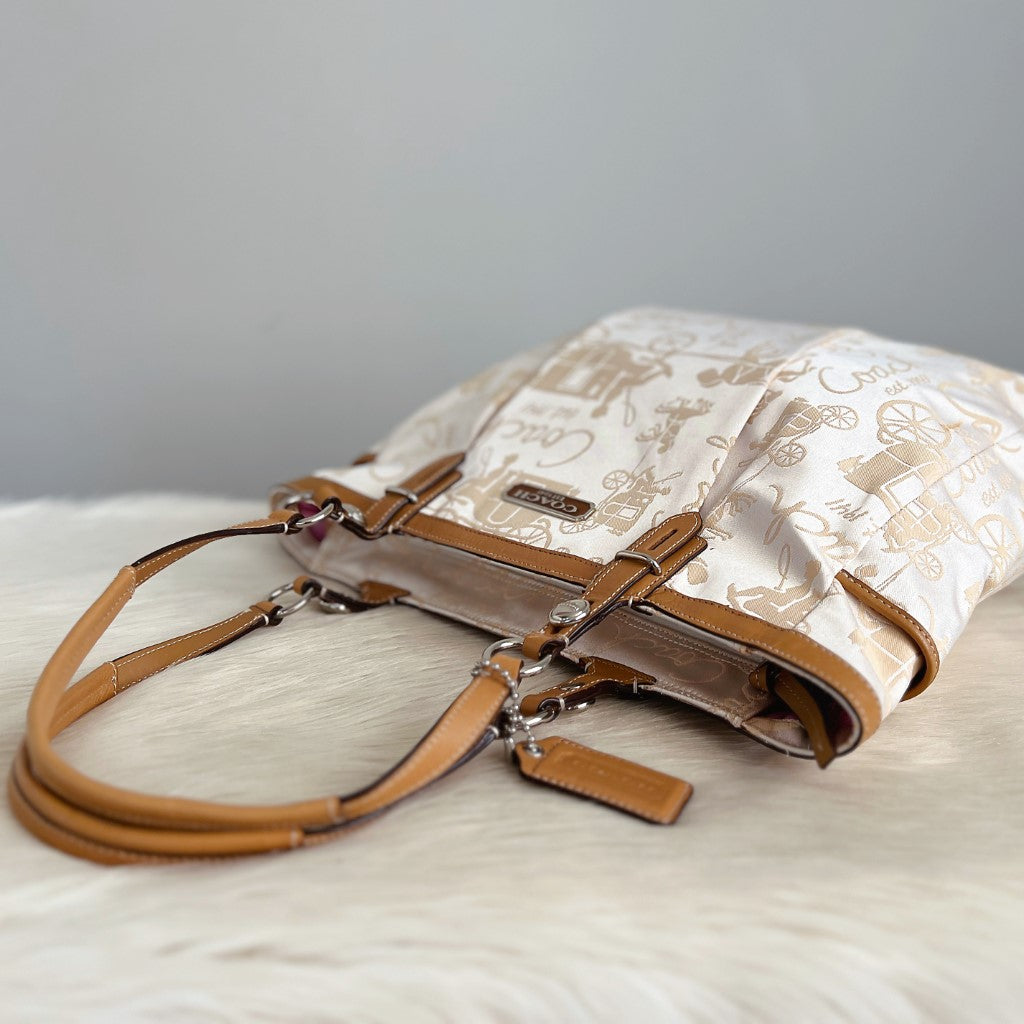 Coach Caramel Leather Signature Pattern Shopper Shoulder Bag
