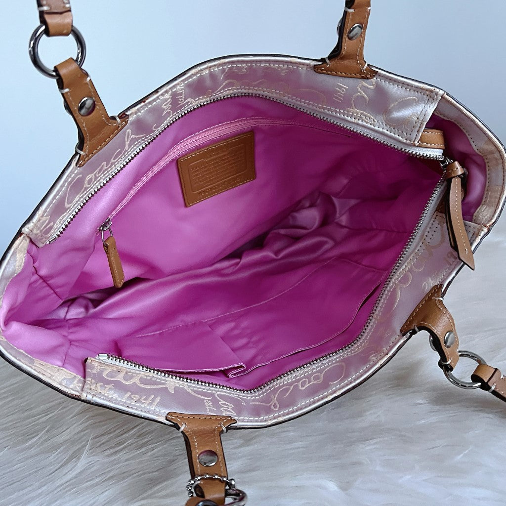 Coach Caramel Leather Signature Pattern Shopper Shoulder Bag