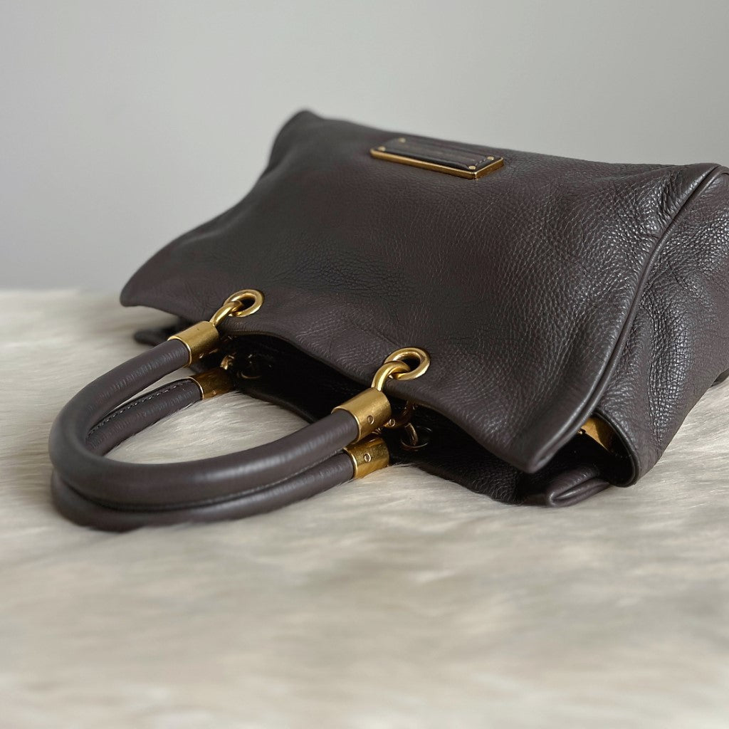 Marc Jacobs Taupe Leather Top Handle 2 Way Shoulder Bag