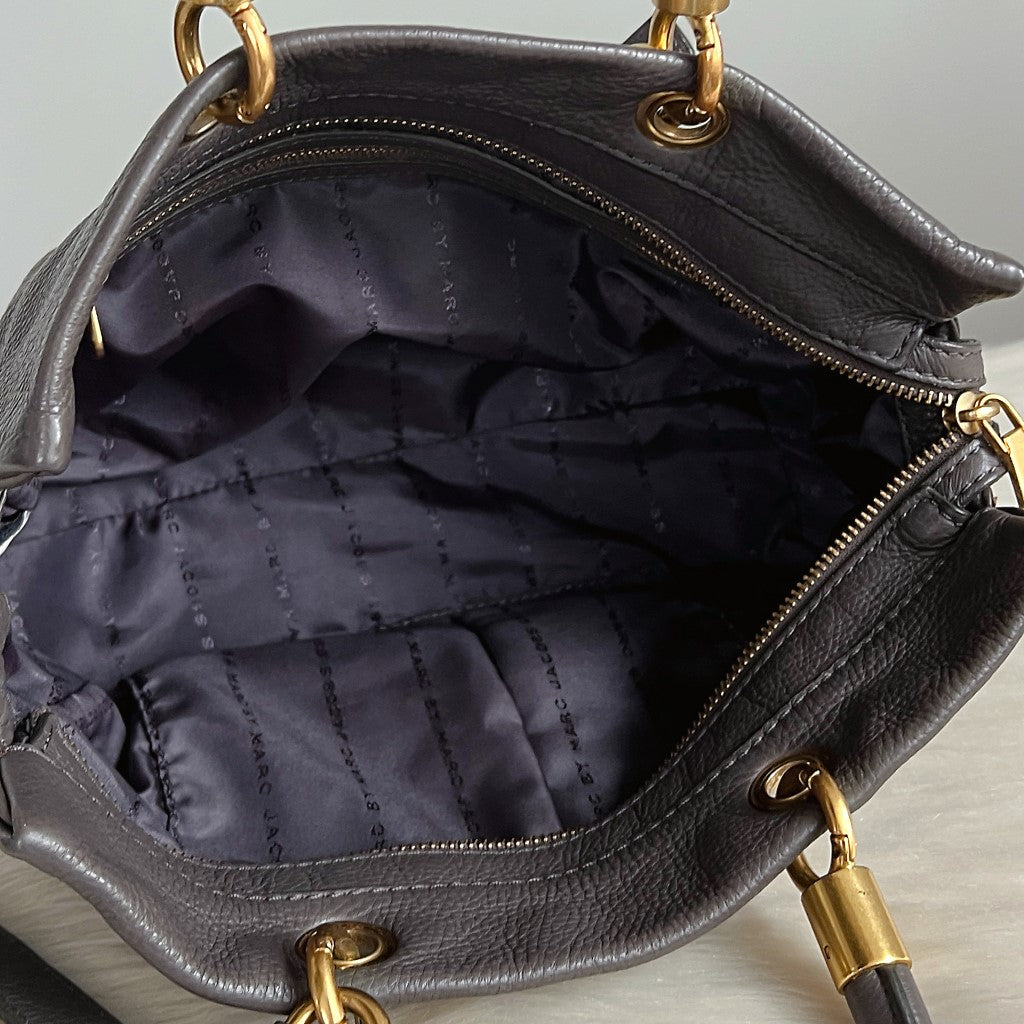 Marc Jacobs Taupe Leather Top Handle 2 Way Shoulder Bag