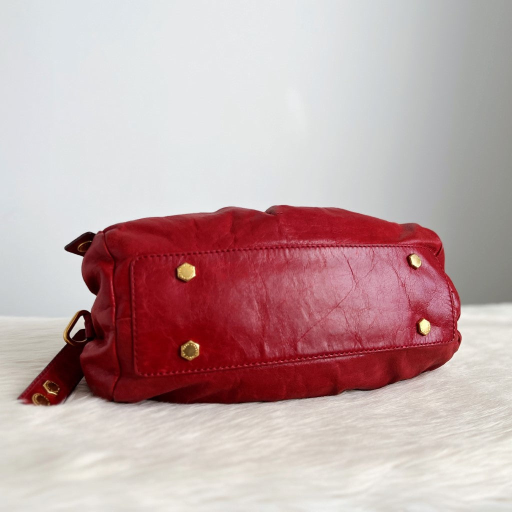 Marc Jacobs Maroon Leather Front Pocket Logo 2 Way Shoulder Bag