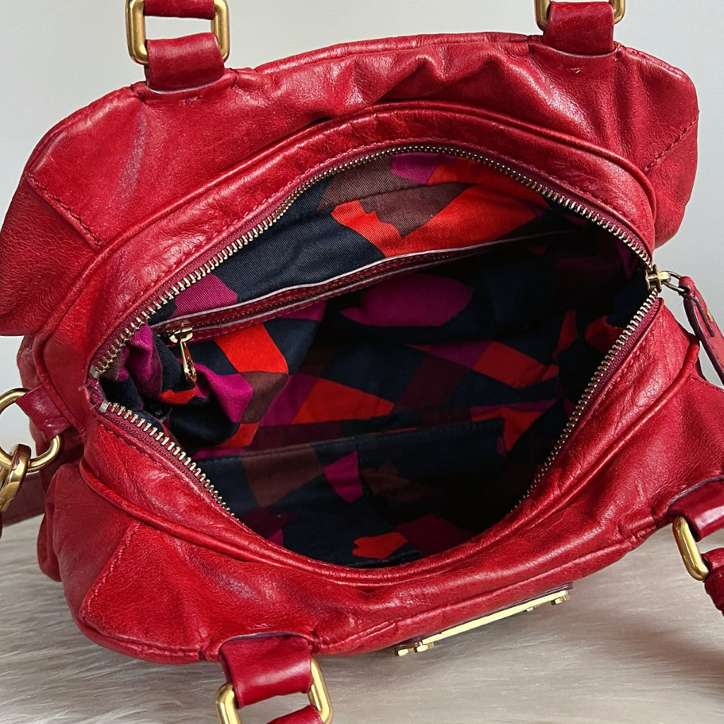 Marc Jacobs Maroon Leather Front Pocket Logo 2 Way Shoulder Bag
