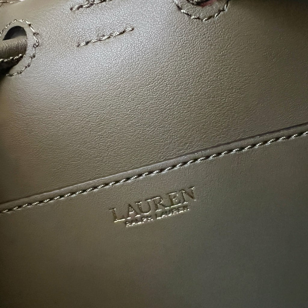 Ralph Lauren Olive Leather Drawstring Bucket Shoulder Bag New with Tags