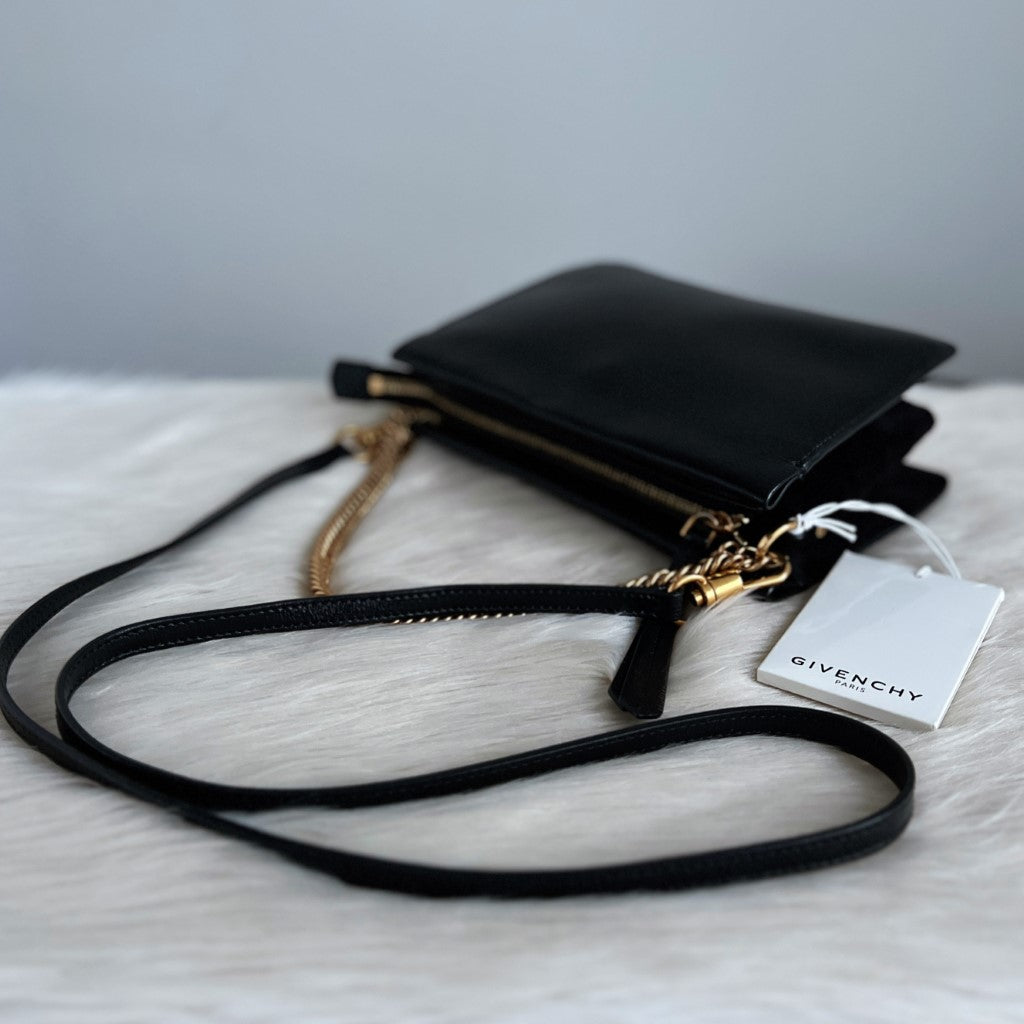 Givenchy Black Leather Suede Patchwork Chain Detail Crossbody Shoulder Bag New with Tags