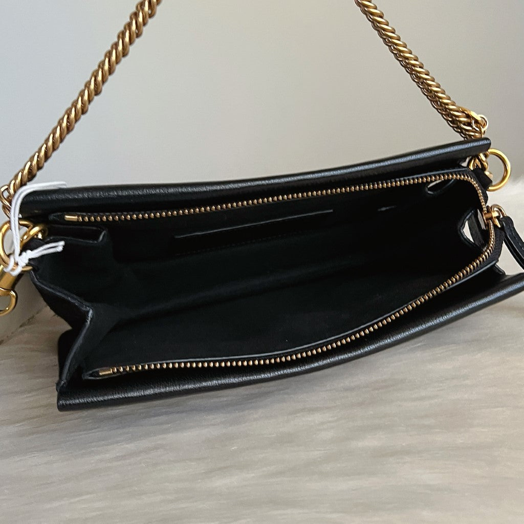 Givenchy Black Leather Suede Patchwork Chain Detail Crossbody Shoulder Bag New with Tags