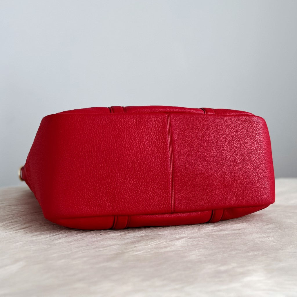 Coach Red Leather Front Logo Carryall 2 Way Shoulder Bag