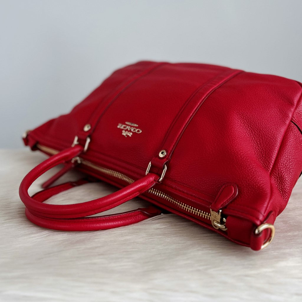 Coach Red Leather Front Logo Carryall 2 Way Shoulder Bag