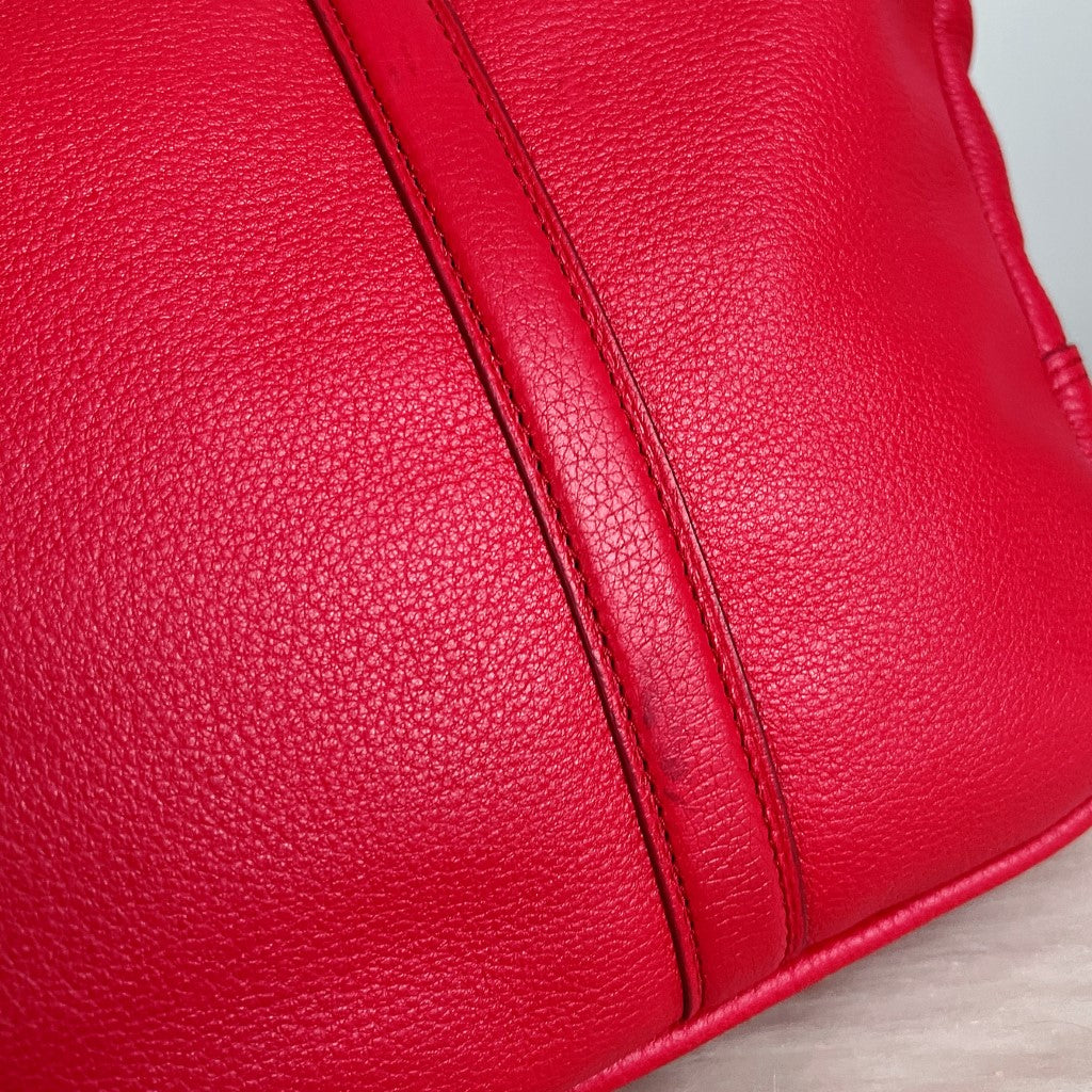 Coach Red Leather Front Logo Carryall 2 Way Shoulder Bag