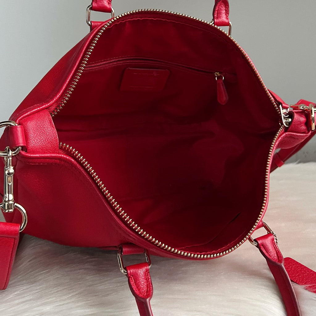 Coach Red Leather Front Logo Carryall 2 Way Shoulder Bag
