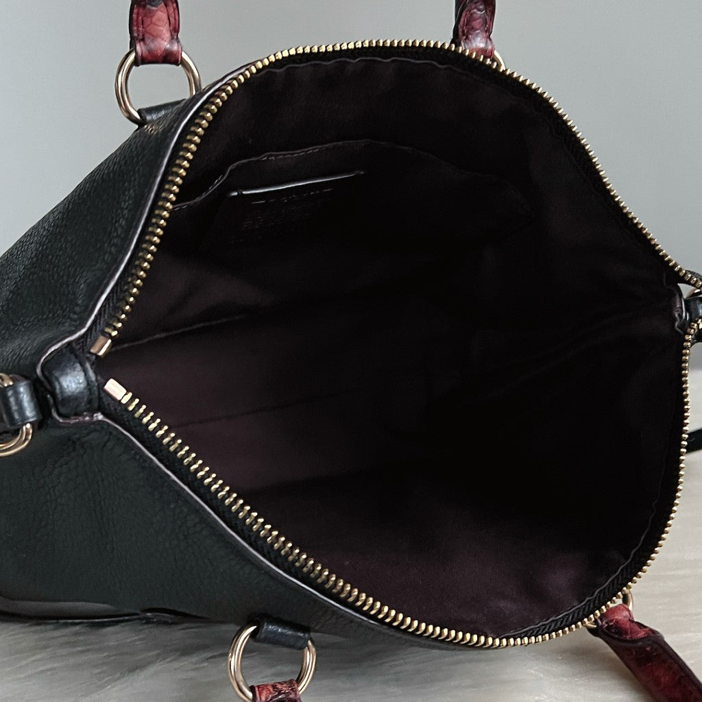 Coach Black Leather Monogram Patchwork Pocket 2 Way Shoulder Bag