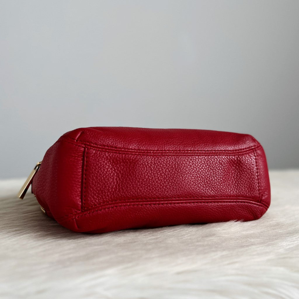 Michael Kors Red Leather Triple Compartment Crossbody Shoulder Bag