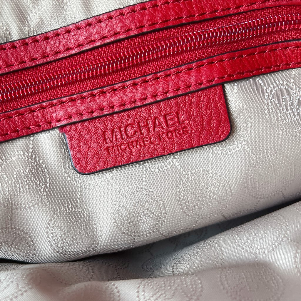 Michael Kors Red Leather Triple Compartment Crossbody Shoulder Bag