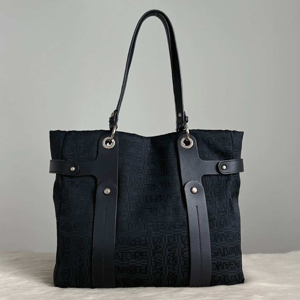 Salvatore Ferragamo Black Signature Pattern Triple Compartment Shoulder Bag