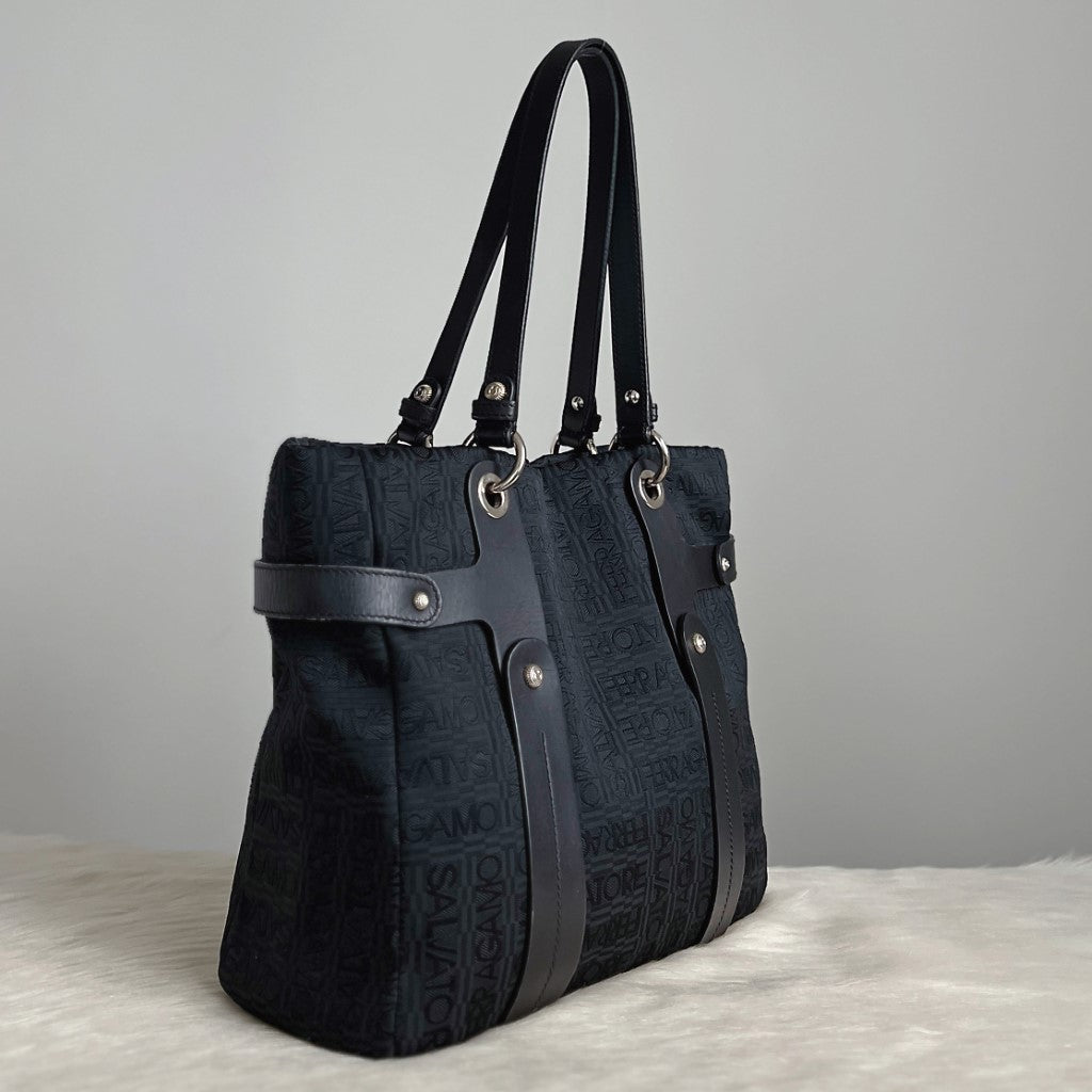 Salvatore Ferragamo Black Signature Pattern Triple Compartment Shoulder Bag