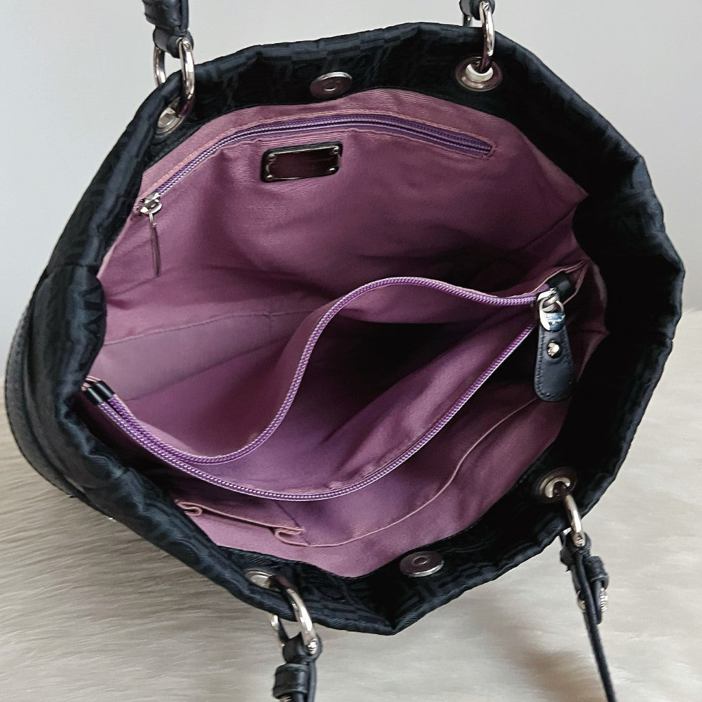 Salvatore Ferragamo Black Signature Pattern Triple Compartment Shoulder Bag