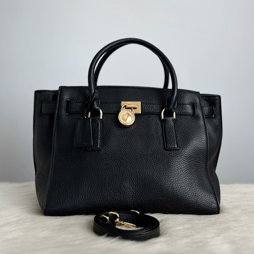 Michael Kors Black Leather Lock Detail Career 2 Way Shoulder Bag