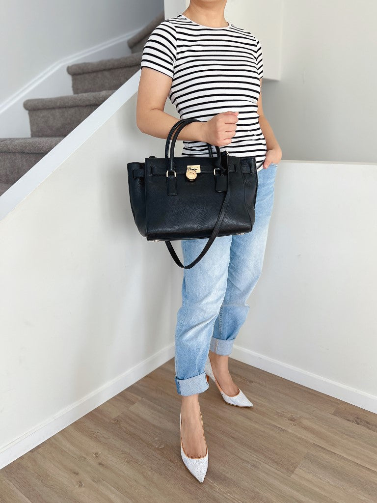 Michael Kors Black Leather Lock Detail Career 2 Way Shoulder Bag