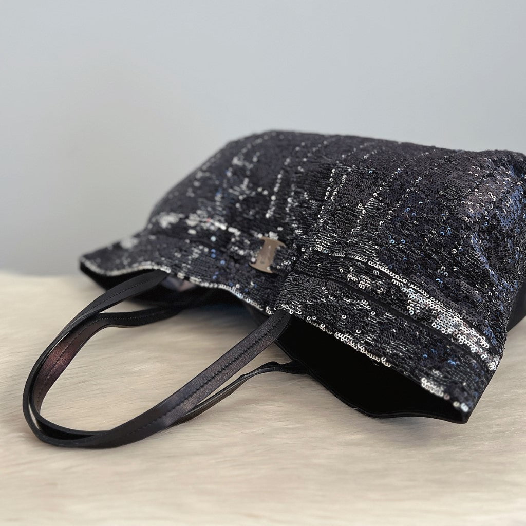 Salvatore Ferragamo Sequined Front Bow Carryall Shoulder Bag Excellent