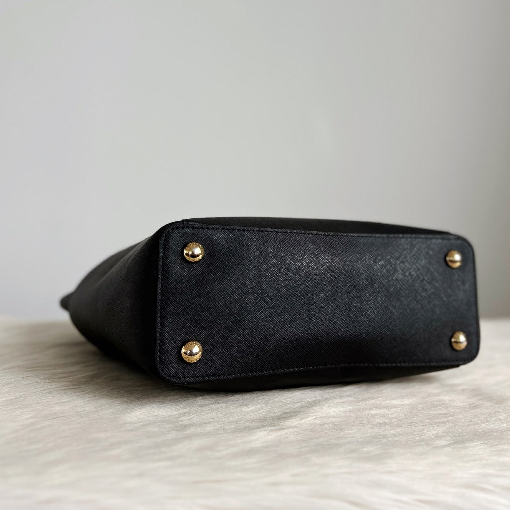 Michael Kors Black Leather MK Charm Career Shoulder Bag Excellent