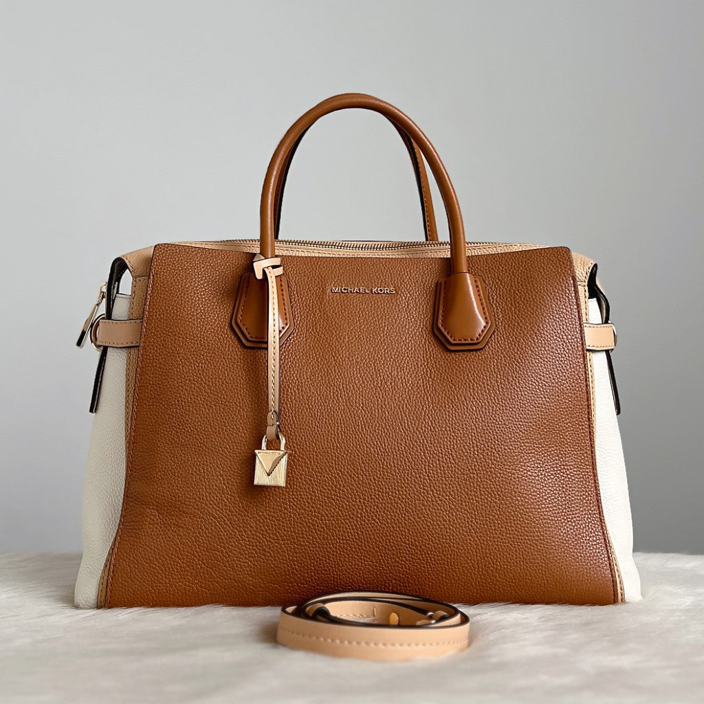 Michael Kors Tri-Tone Leather Triple Compartment Career 2 Way Shoulder Bag