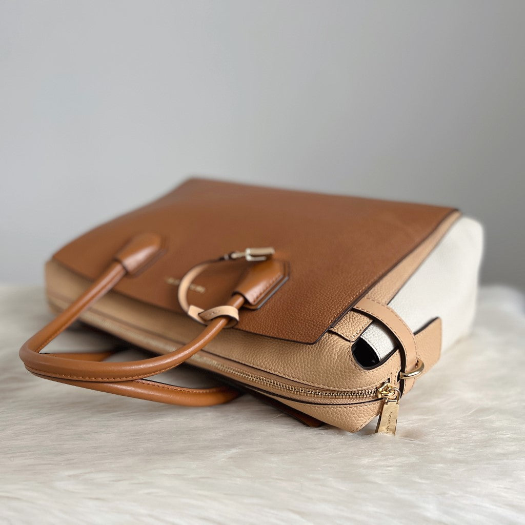 Michael Kors Tri-Tone Leather Triple Compartment Career 2 Way Shoulder Bag