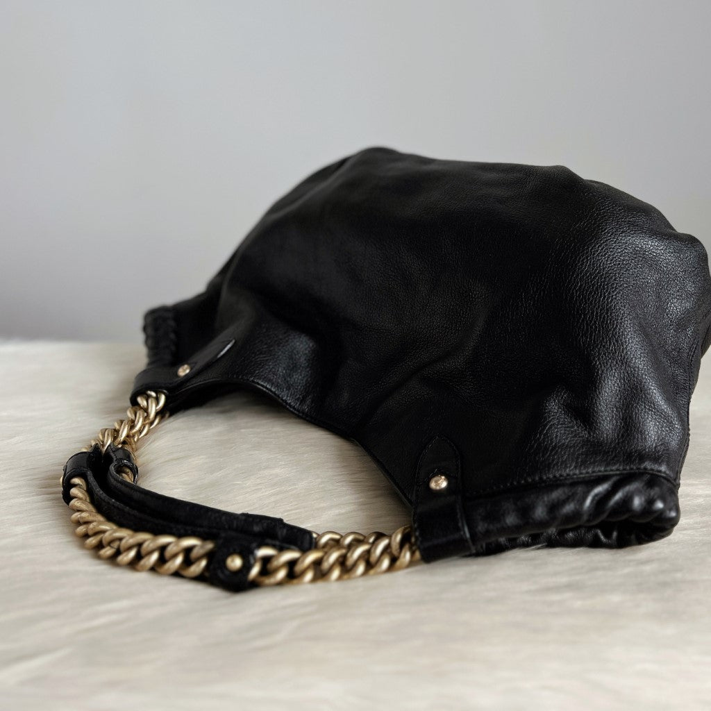 Max Mara Black Leather Chain Detail Slouchy Shoulder Bag Excellent