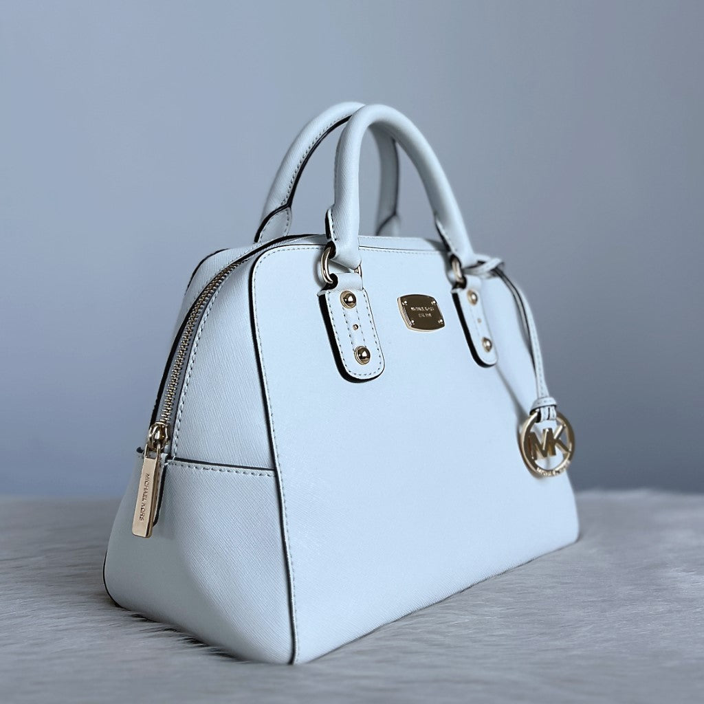 Michael Kors White Leather MK Charm Boston 2 Way Shoulder Bag