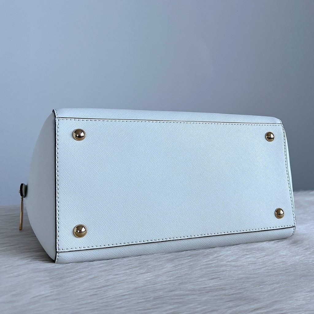Michael Kors White Leather MK Charm Boston 2 Way Shoulder Bag