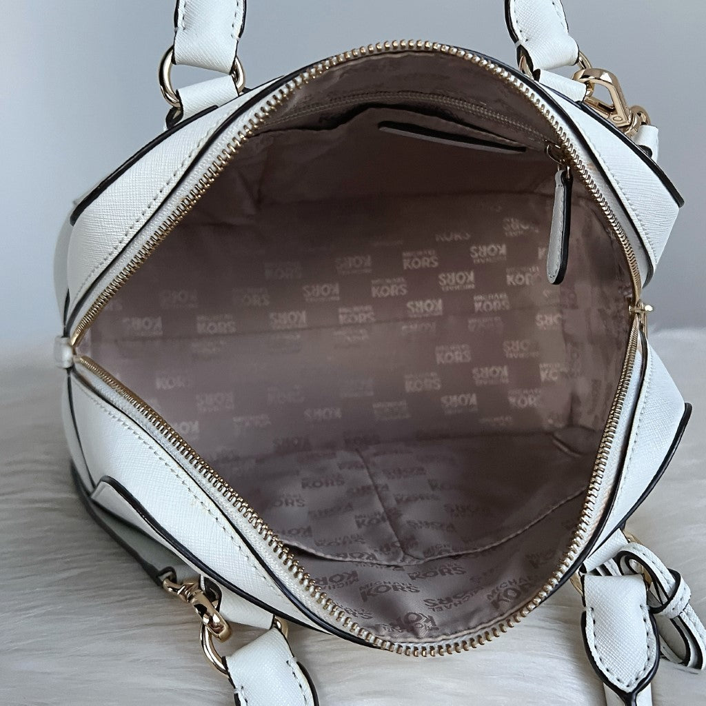 Michael Kors White Leather MK Charm Boston 2 Way Shoulder Bag
