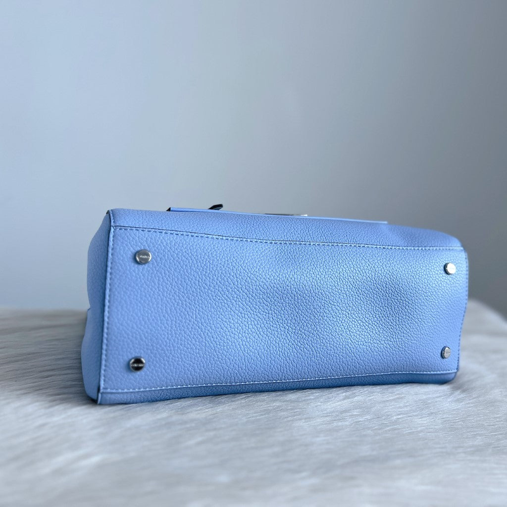 Calvin Klein Light Blue Leather Front Detail 2 Way Shoulder Bag Like New