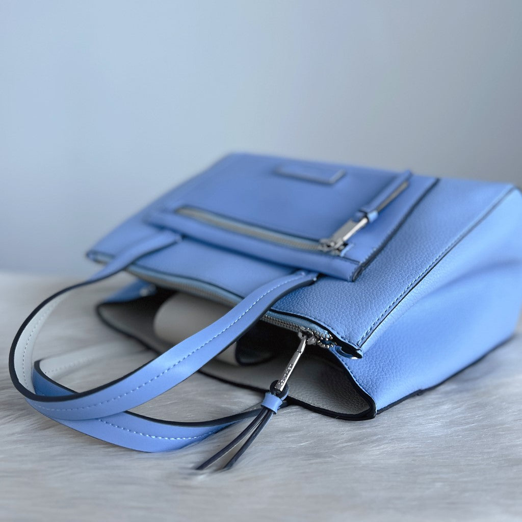 Calvin Klein Light Blue Leather Front Detail 2 Way Shoulder Bag Like New
