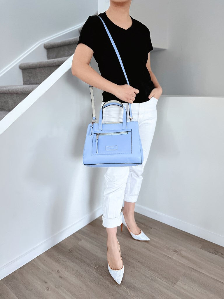 Calvin Klein Light Blue Leather Front Detail 2 Way Shoulder Bag Like New